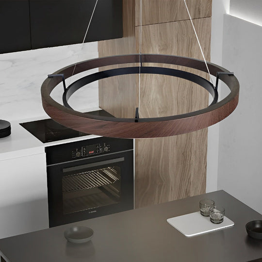 Round Minimalist Three-Step Dimming LED Black Modern Pendant Light