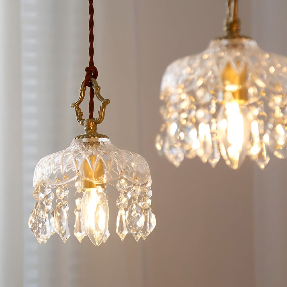 Retro Glass Crystal LED Gold Modern Pendant Light