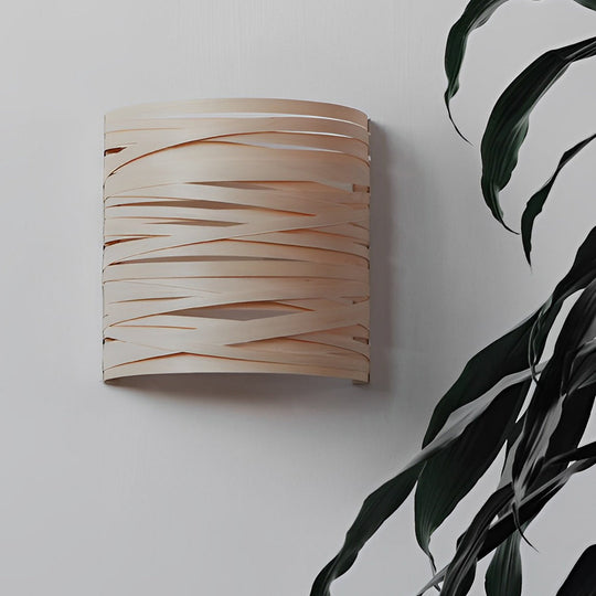 Semi-Cylindrical Handmade Wood Decorative Wall Lamp