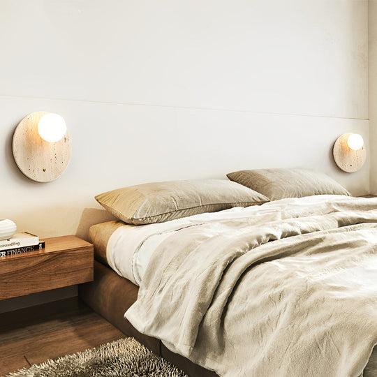 Round & Long Yellow Travertine LED Wabi-Sabi Wall Lamp