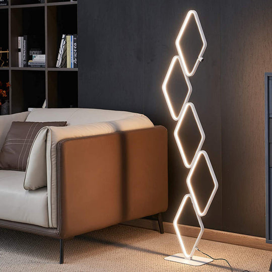 Modern Metal Square Stacked LED Floor Lamp – 5-Tier Design with Touch Control