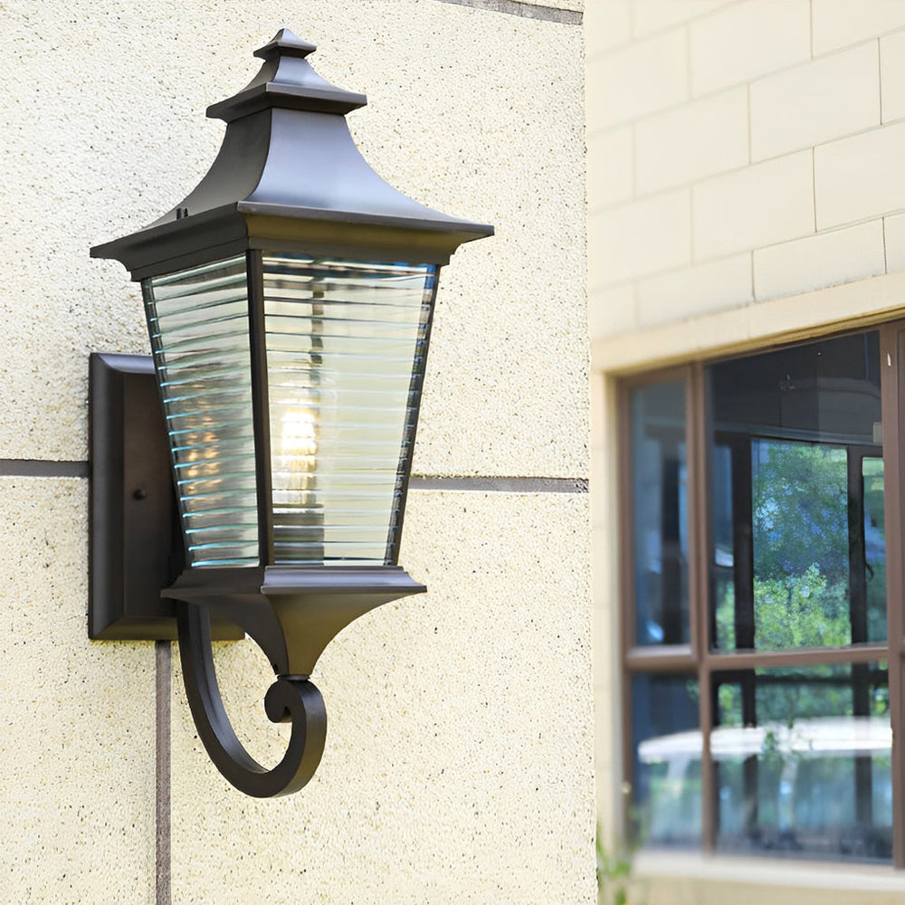 Retro Waterproof Stripes Glass Shade Outdoor Wall Light