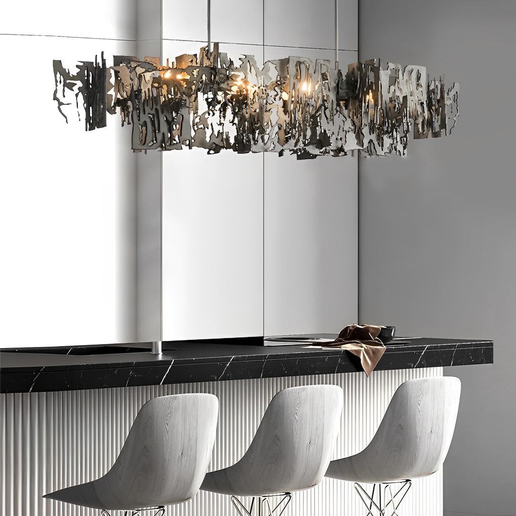 Long Creative Hollow Hardware LED Post Modern Dining Room Chandelier
