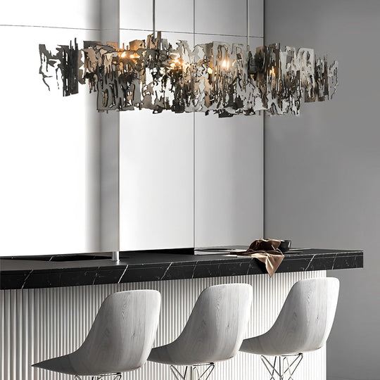 Long Creative Hollow Hardware LED Post Modern Dining Room Chandelier