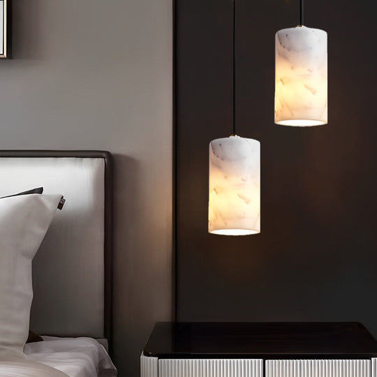 Minimalist Cylindrical Marmoreal 3-Step Dimming Nordic Pendant Light