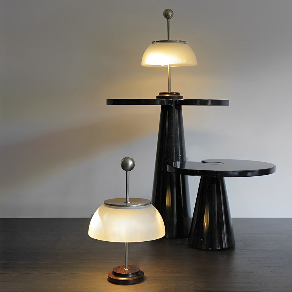 Ribbed Glass Bowl and Metal Italian Accent Table Lamp