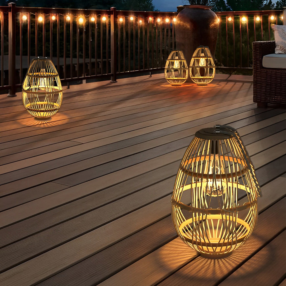 Portable Rattan Wood LED Waterproof Solar Garden Lawn Lamp