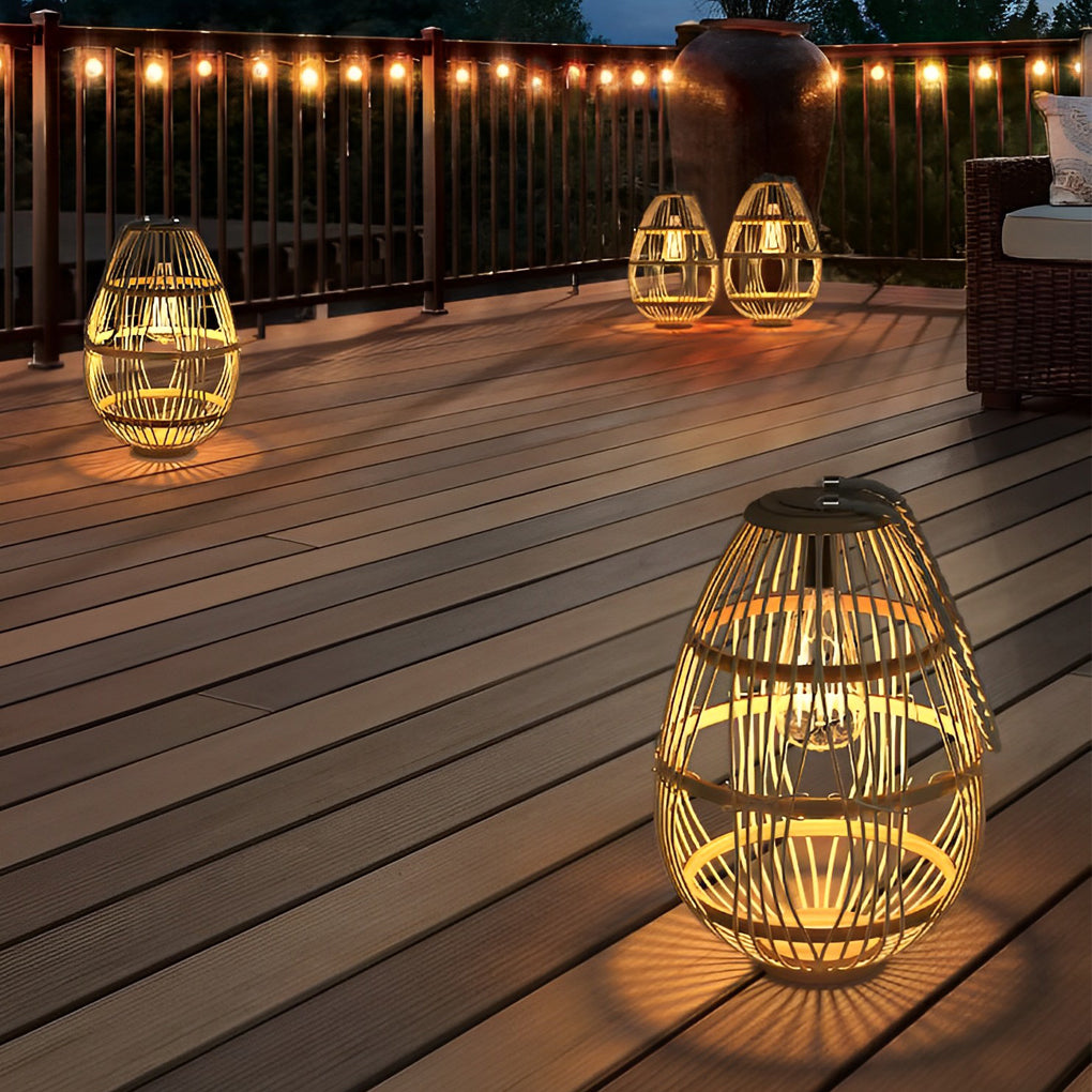Portable Rattan Wood LED Waterproof Solar Garden Lawn Lamp
