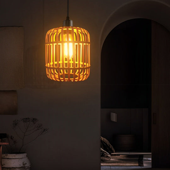Handmade Rattan Lantern Shape Minimalist Japanese Style Pendant Light