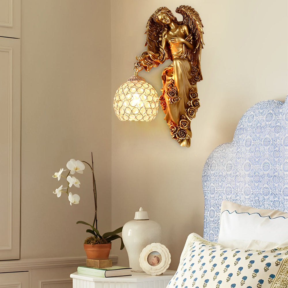 Resin Antique Angel Glass Crystal Wall Lamp
