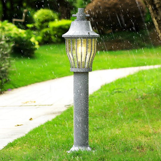 Hardwired Retro Aluminum Pathway Light with Caged Aluminum & PC Lampshade