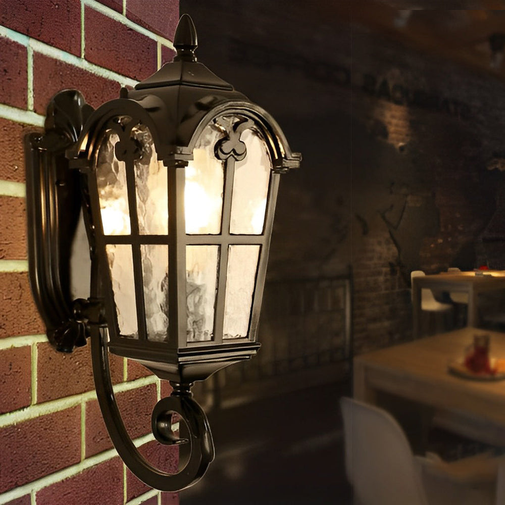 Vintage Glass Waterproof Black European Style Outdoor Wall Lamp Exterior Lights