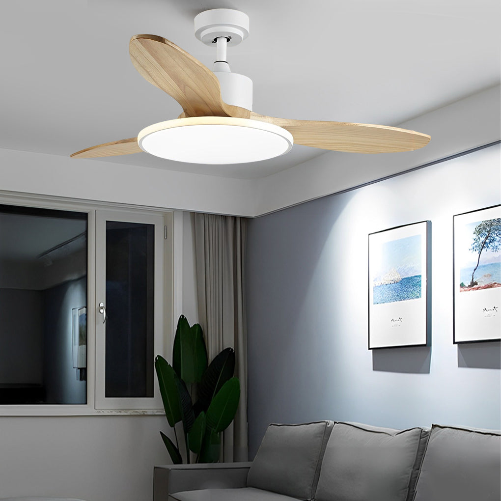 Wooden Nordic LED Ceiling Fan Light with Remote Control
