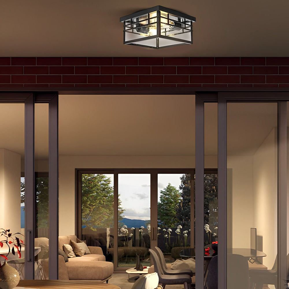 Round Square Waterproof Black Rustic Outdoor Ceiling Light