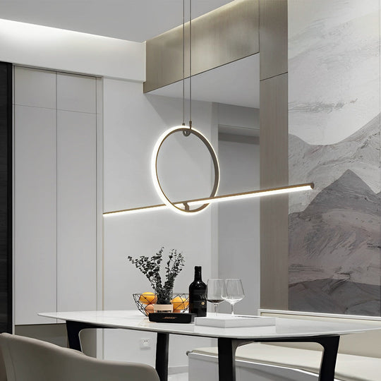 Long Linear Ring Three-Step Dimming Modern Minimalist LED Chandelier