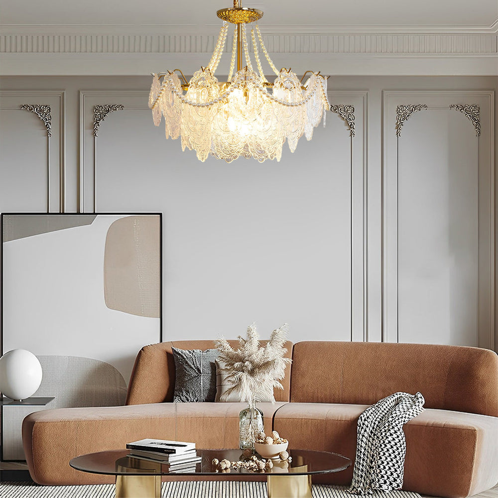 Glass LED 3-Step Dimming Luxury Pearls Decor French Style Chandelier