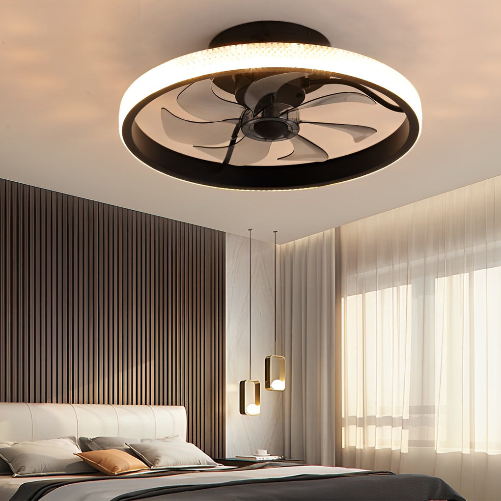 Round Inverter Mute LED Dimmable Bladeless Ceiling Fan with Remote