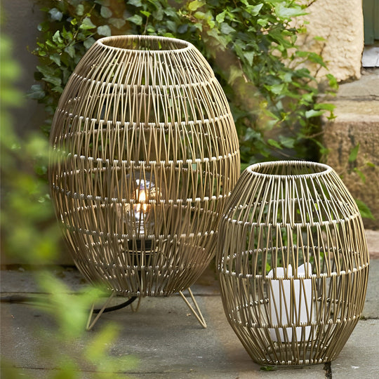 Elegant Handmade Rattan Oval Cage Outdoor Floor Lamp – Rustic Waterproof Lighting