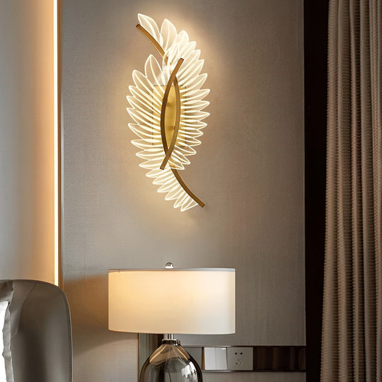 Acrylic Leaves Feathers LED Three Step Dimming Wall Lamp