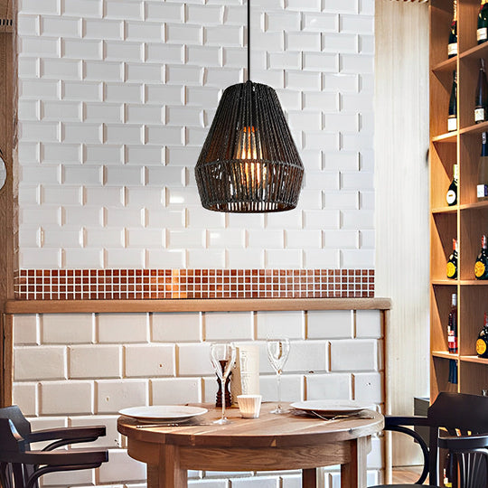 Minimalist Paper Rattan Handmade Black Japanese-style Pendant Light