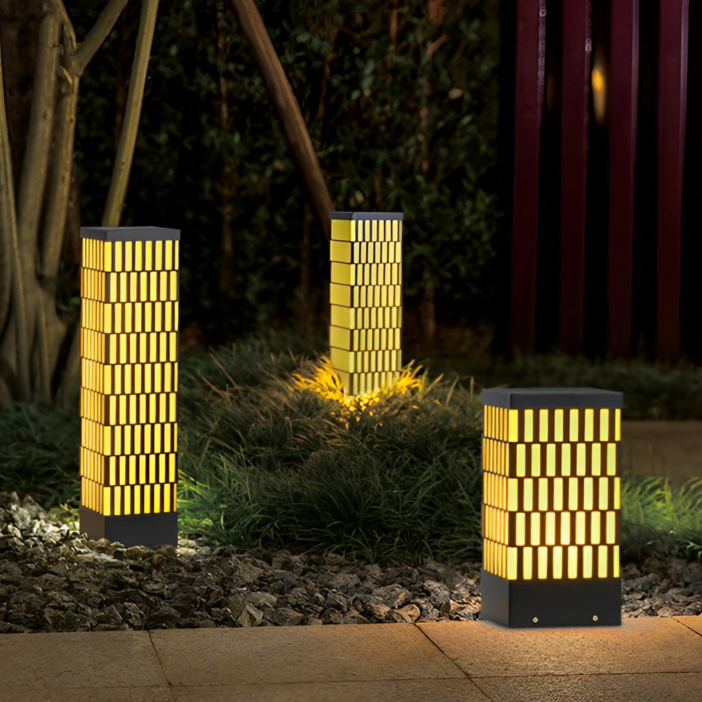 Grid-Designed Black LED Outdoor Lawn Bollard Light