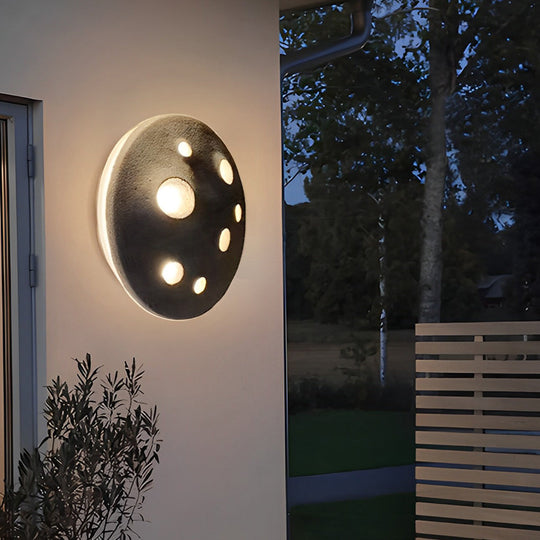 Round Creative Cement Lunar Crater LED Waterproof Outdoor Wall Lamp