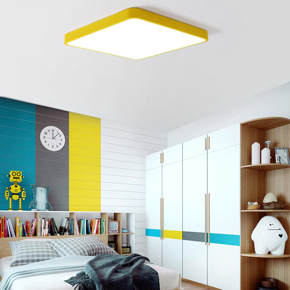 Square Modern LED Flush Mount Ceiling Light – Metal, PVC & Acrylic