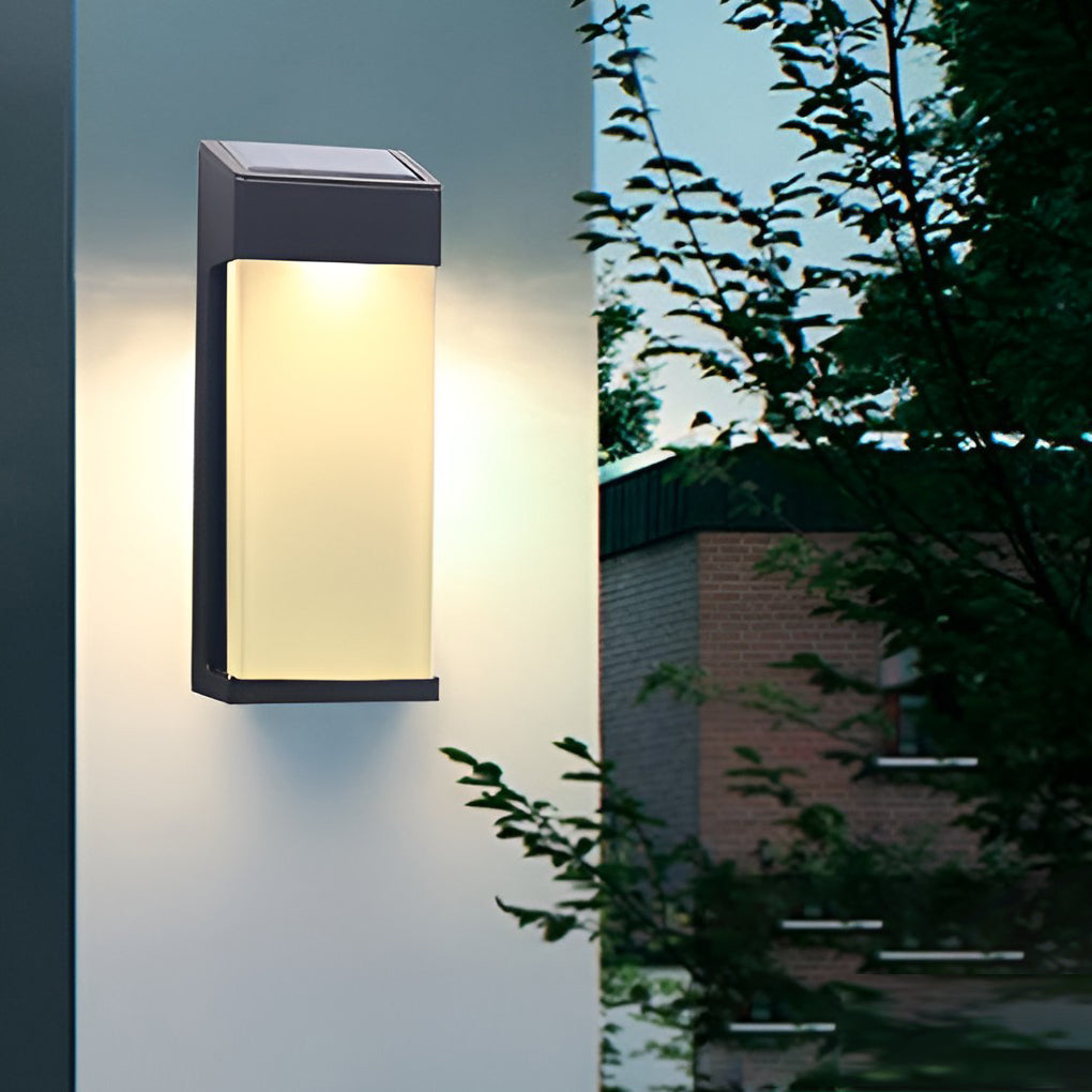 2 Pcs Rectangular LED Light Controlled Waterproof Outdoor Solar Sconce Lighting