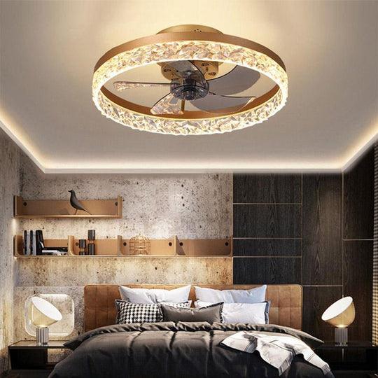 5-Blade Circular Rustic Flush Mount Ceiling Fan with LED Light