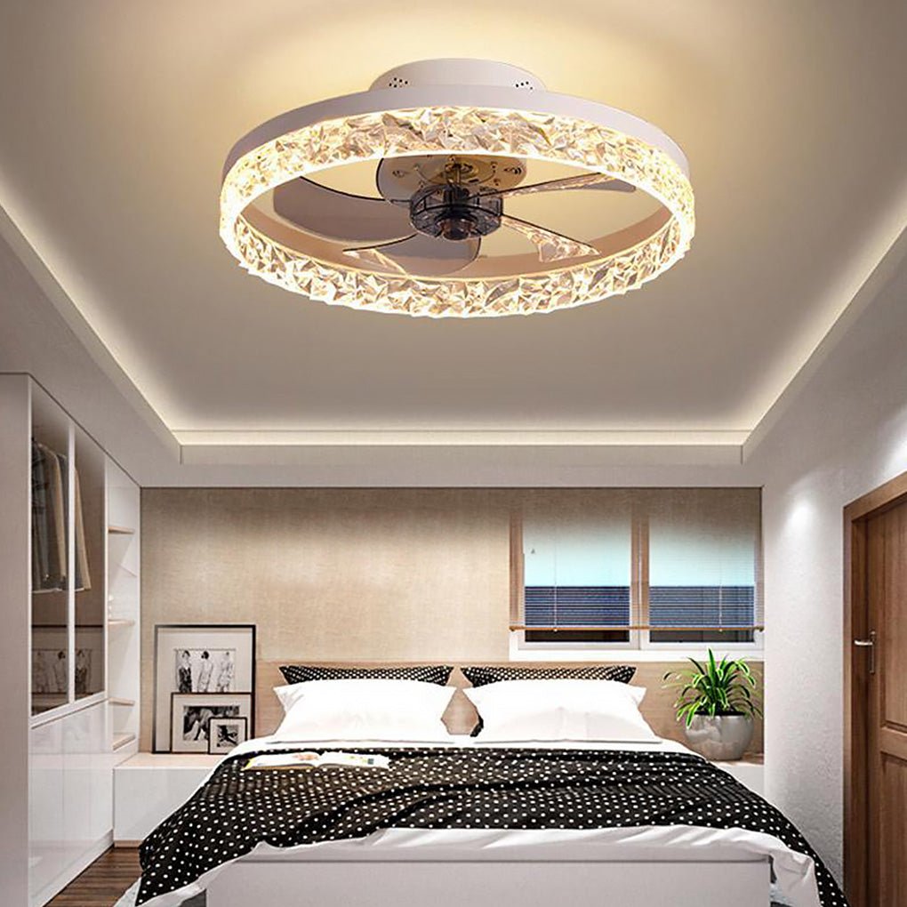 5-Blade Circular Rustic Flush Mount Ceiling Fan with LED Light