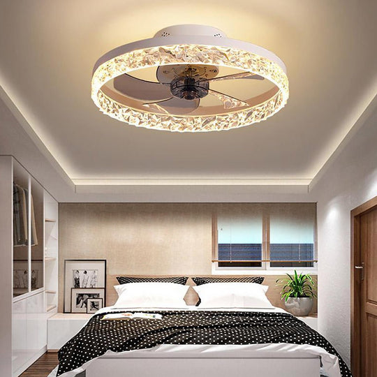 5-Blade Circular Rustic Flush Mount Ceiling Fan with LED Light