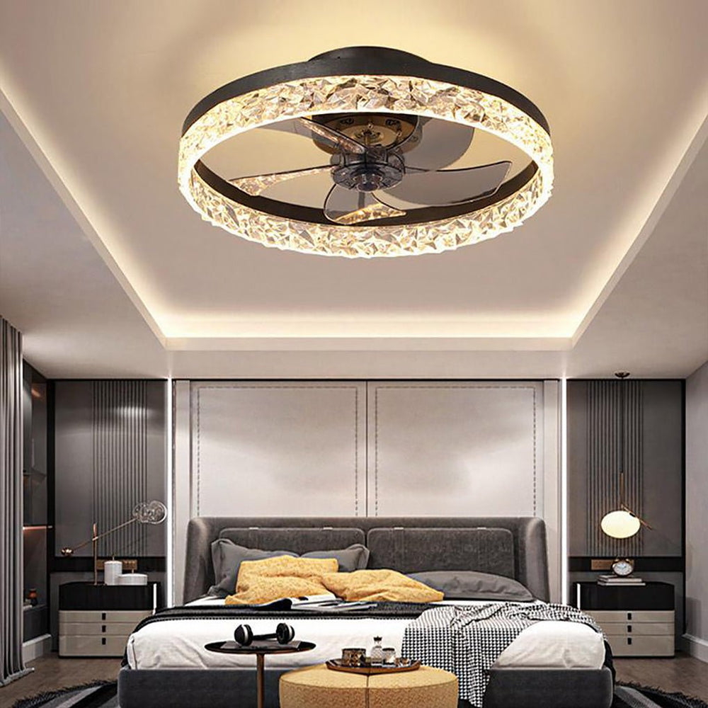 5-Blade Circular Rustic Flush Mount Ceiling Fan with LED Light