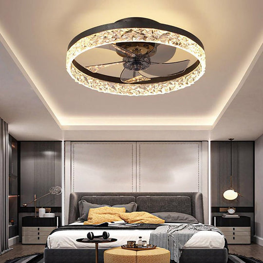 5-Blade Circular Rustic Flush Mount Ceiling Fan with LED Light