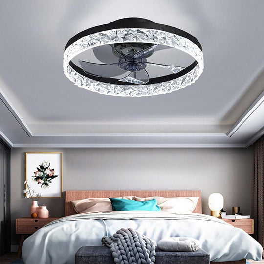 5-Blade Circular Rustic Flush Mount Ceiling Fan with LED Light
