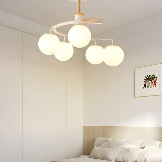 5 Light Glass Ball Spiral Metallic Semi Flush Mount Ceiling Light