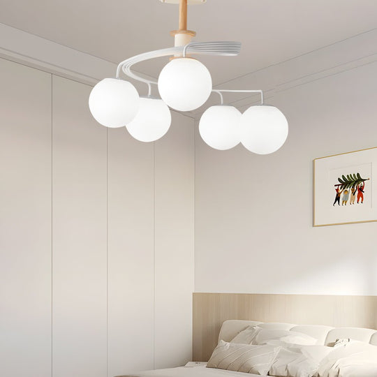 5 Light Glass Ball Spiral Metallic Semi Flush Mount Ceiling Light