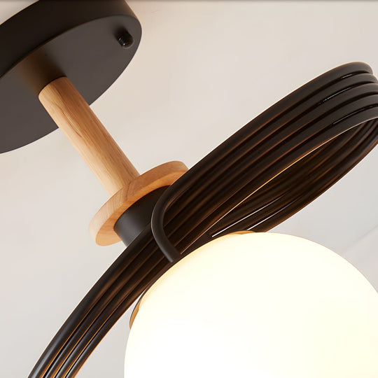 5 Light Glass Ball Spiral Metallic Semi Flush Mount Ceiling Light