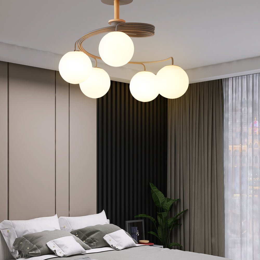 5 Light Glass Ball Spiral Metallic Semi Flush Mount Ceiling Light