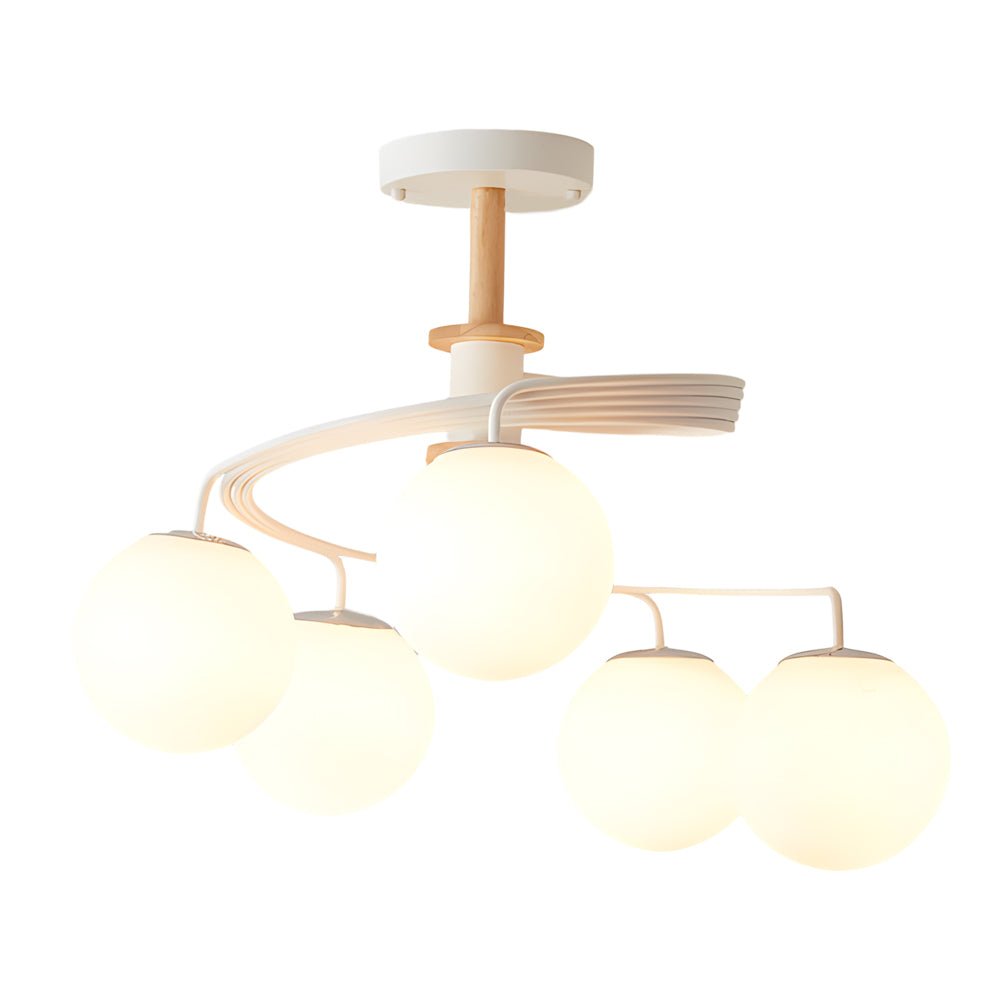 5 Light Glass Ball Spiral Metallic Semi Flush Mount Ceiling Light