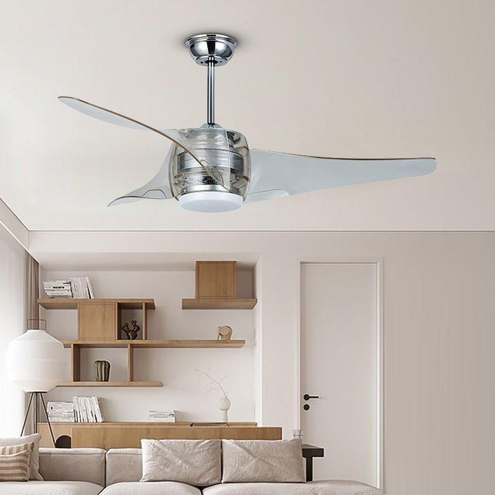 52-Inch Modern Minimalist LED Ceiling Fan Chandelier with Remote – Transparent Blades