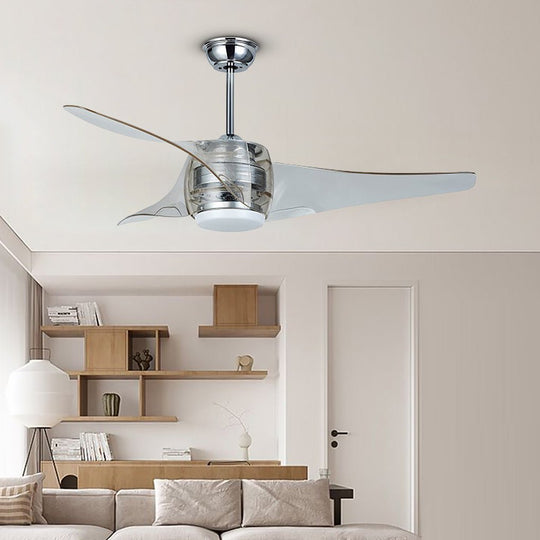 52-Inch Modern Minimalist LED Ceiling Fan Chandelier with Remote – Transparent Blades