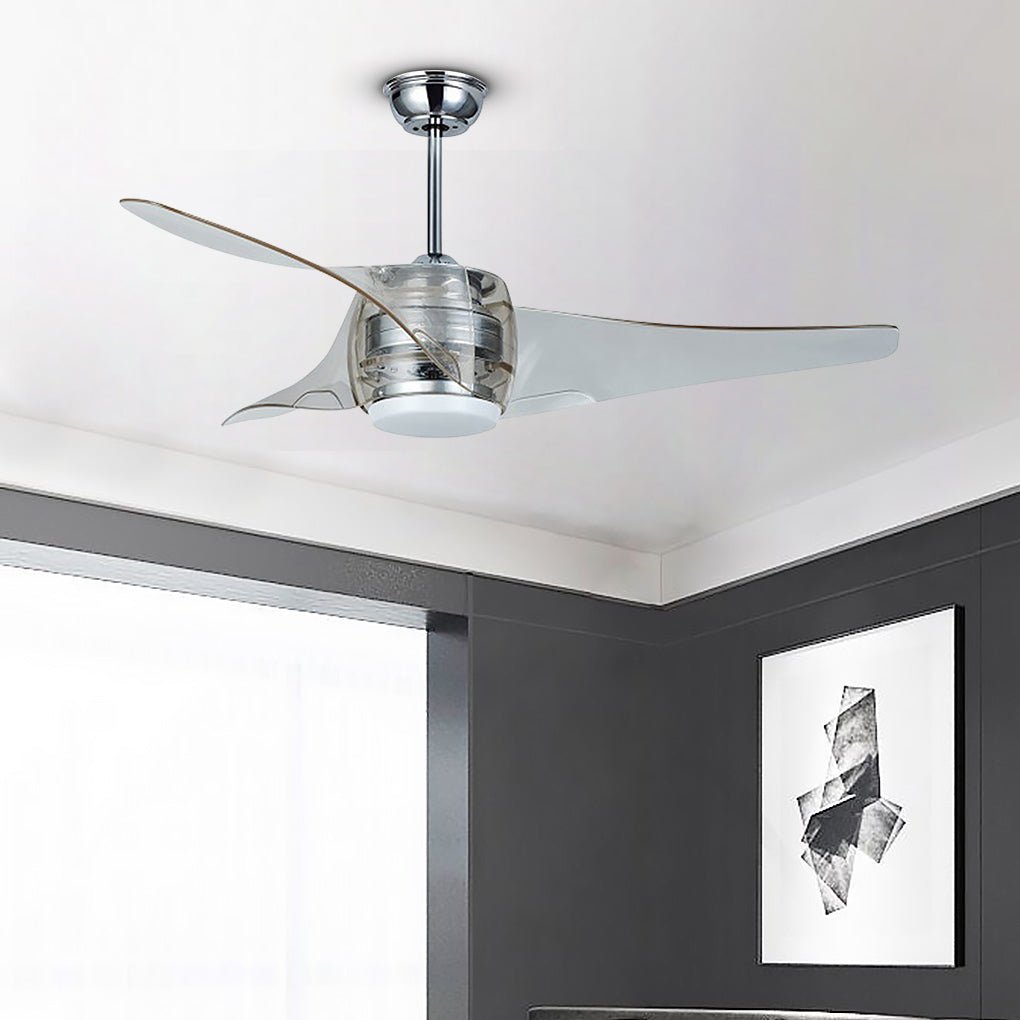 52-Inch Modern Minimalist LED Ceiling Fan Chandelier with Remote – Transparent Blades