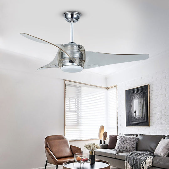 52-Inch Modern Minimalist LED Ceiling Fan Chandelier with Remote – Transparent Blades
