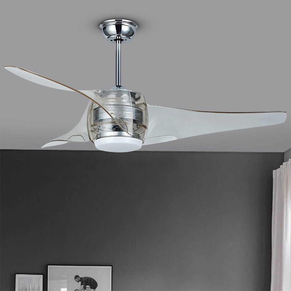 52-Inch Modern Minimalist LED Ceiling Fan Chandelier with Remote – Transparent Blades