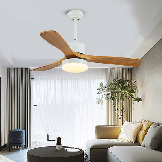 52-Inch Nordic Solid Wood LED Ceiling Fan Lamp