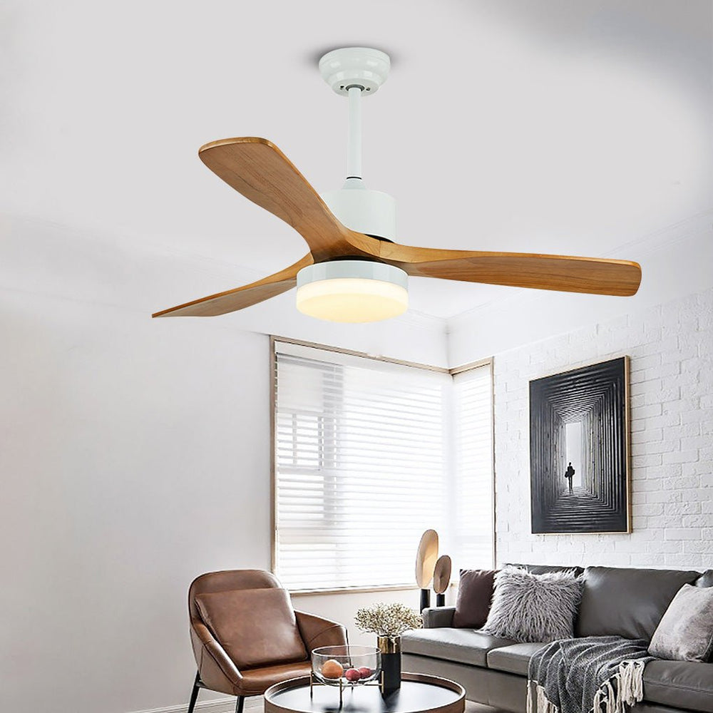 52-Inch Nordic Solid Wood LED Ceiling Fan Lamp