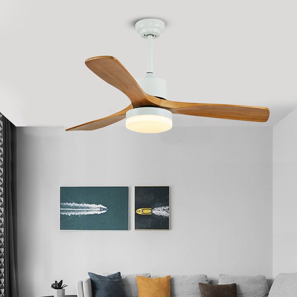 52-Inch Nordic Solid Wood LED Ceiling Fan Lamp
