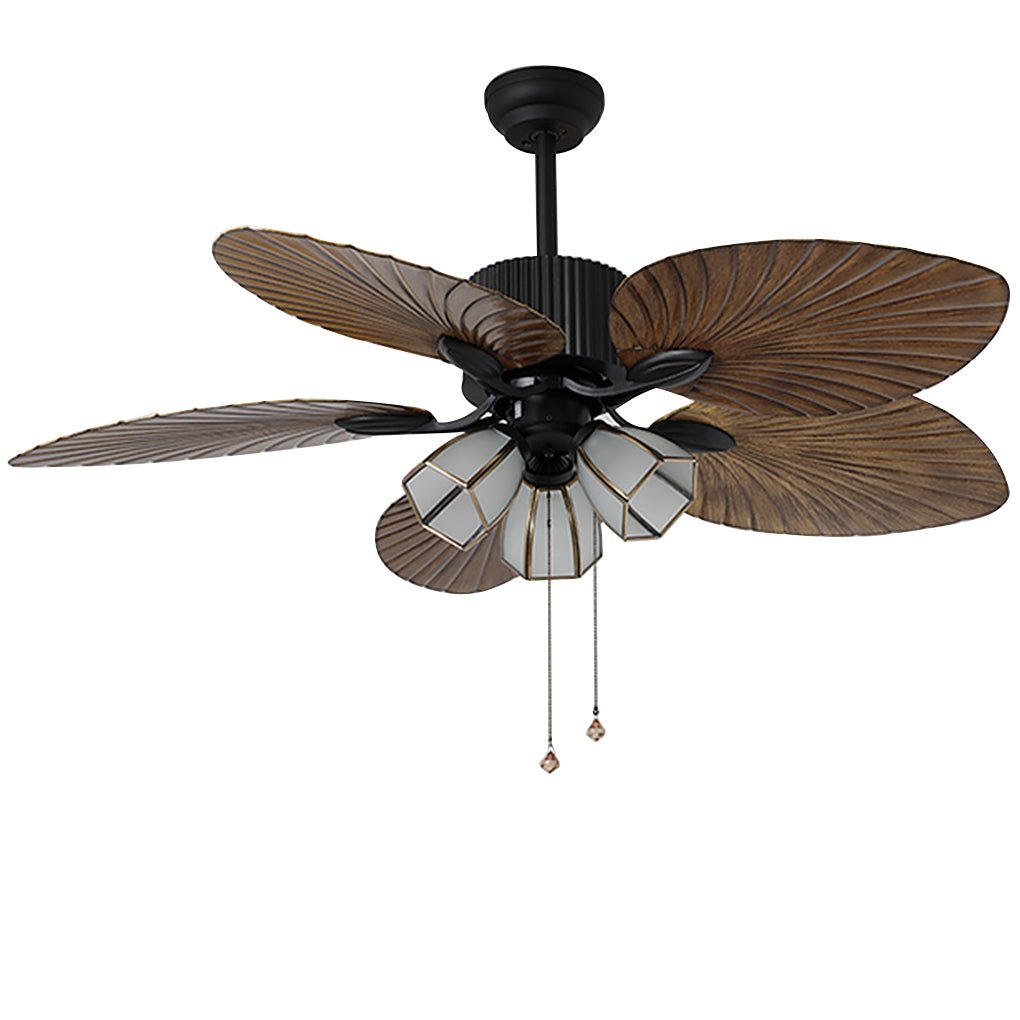 52 Inch Rustic Leaf Blade Ceiling Fan with 12W Dimming LED and Inverter Motor