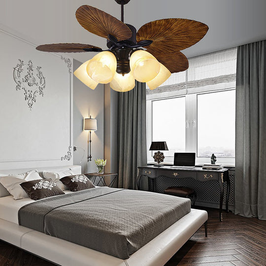 52 Inch Rustic Leaf Blade Ceiling Fan with 12W Dimming LED and Inverter Motor
