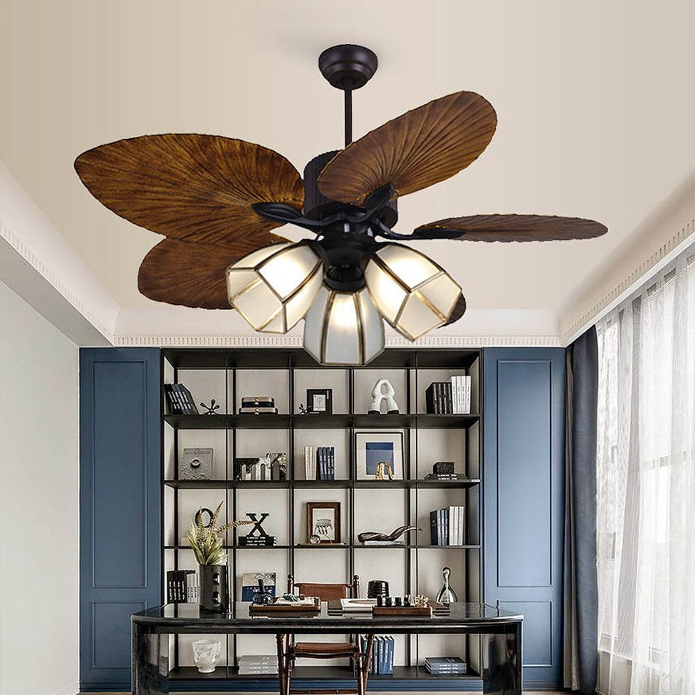 52 Inch Rustic Leaf Blade Ceiling Fan with 12W Dimming LED and Inverter Motor